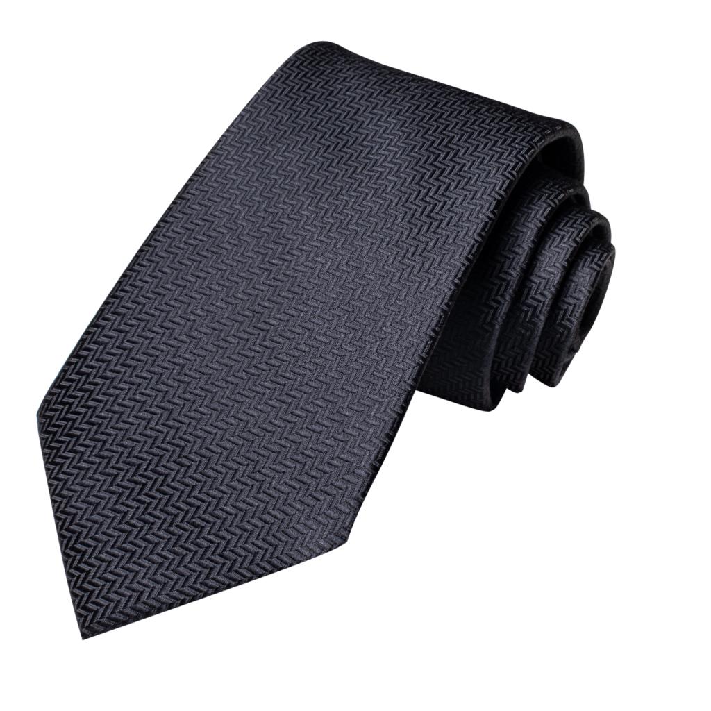 Black Plain Silk Tie Pocket Square and Cufflinks