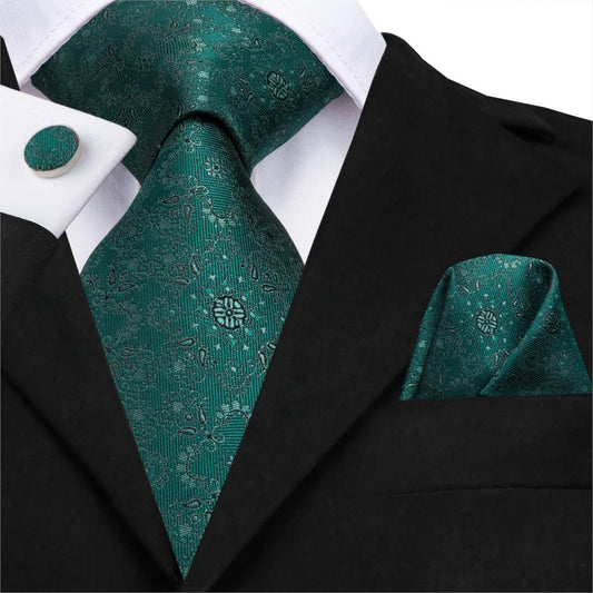 Green Flowers Silk Tie Set