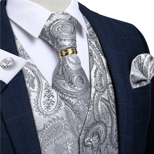 Silver Paisley Vest Set with Tie Ring