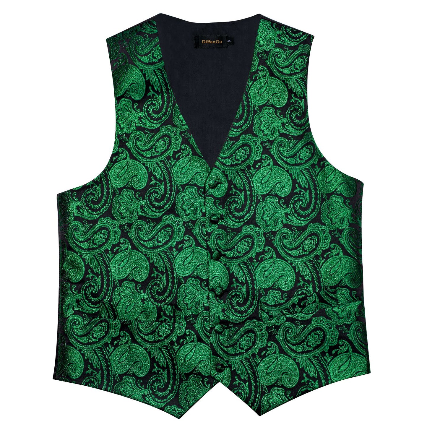 Green Floral In Black Vest Set