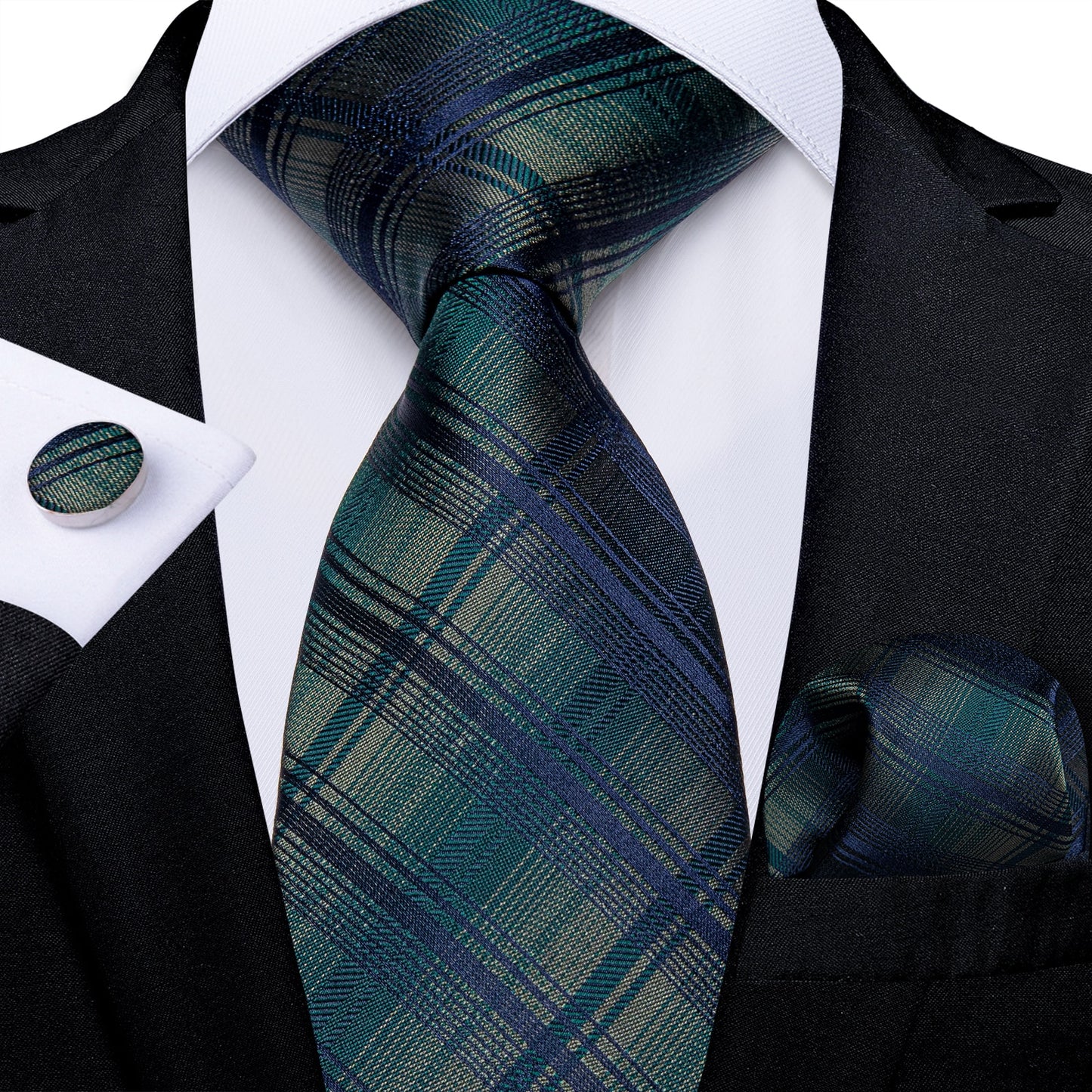 Faded Green Checkered Tie Set