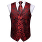 Red Floral In Black Silk Vest Set - Masculine Clothes