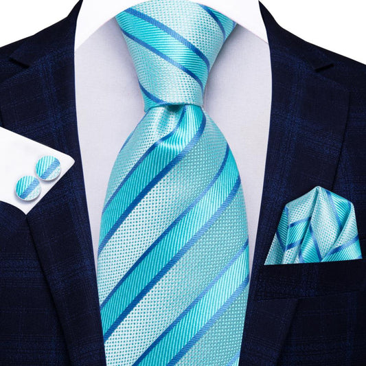 Baby Blue Striped Silk Tie Set