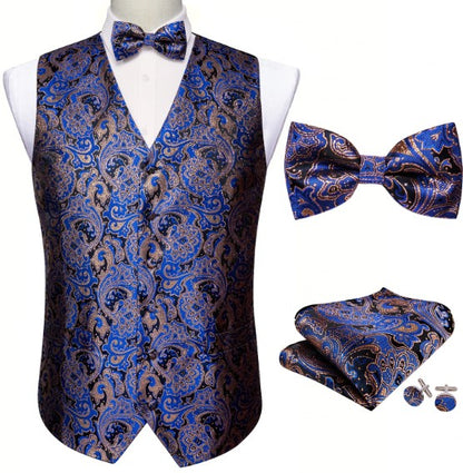 Blue and Gold Floral Vest Set