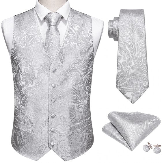 White Paisley Vest Set