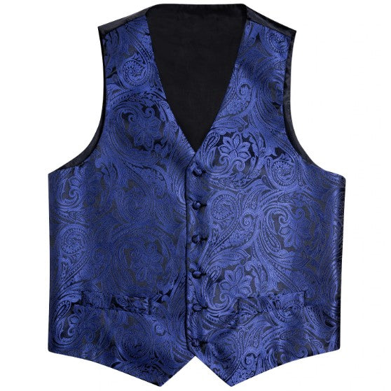 Blue and Black Floral Vest Set