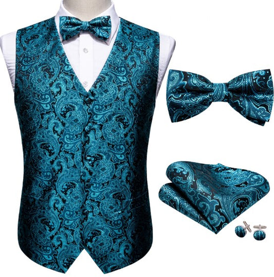 Teal Paisley Vest Set