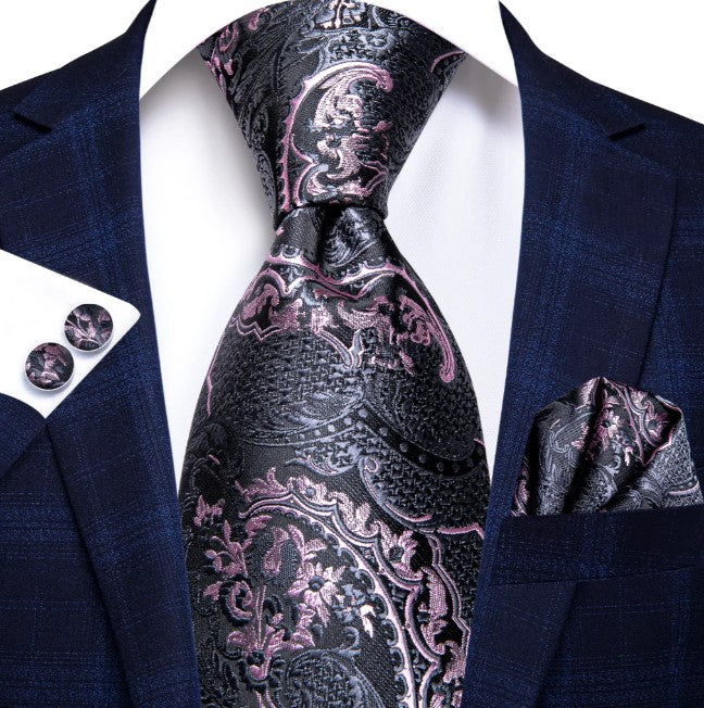 Pink and Gray Silk XL Tie Set