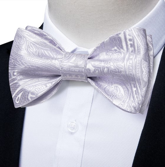 White Floral Silk Bow Tie