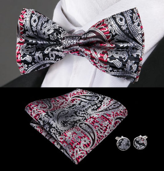 Black and Red Paisley Bow Tie