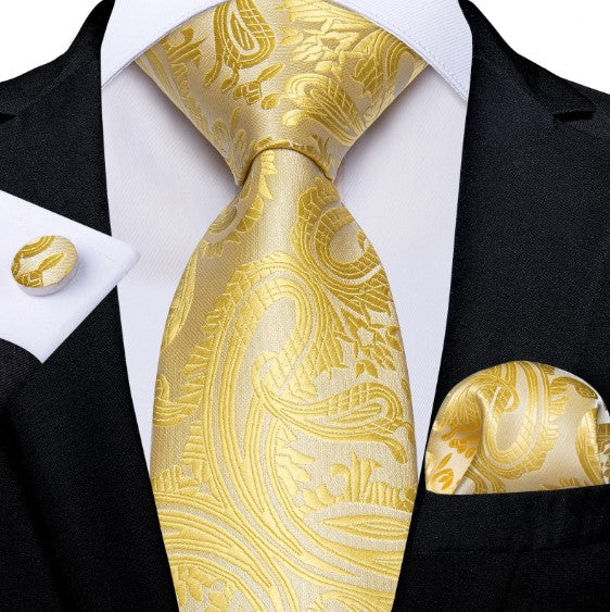 Elegant Yellow Paisley Tie Set