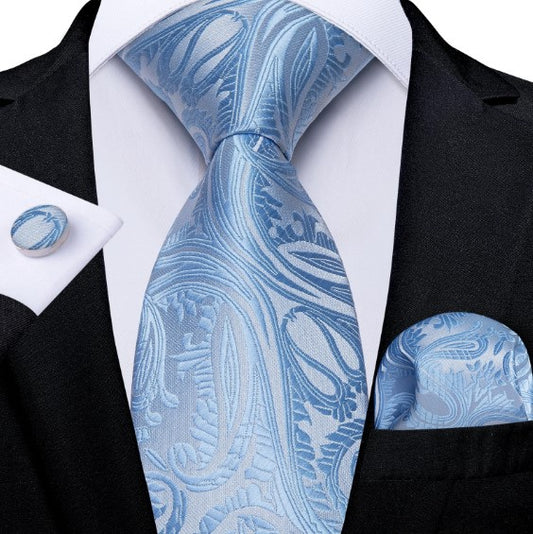 Baby Blue Paisley Tie Set