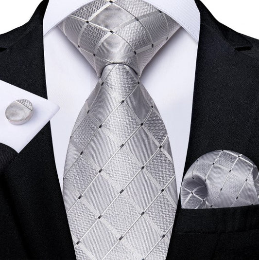 Silver Squares Tie Set