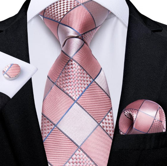 Pink and White Diamonds Tie Set