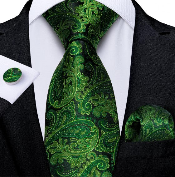 Shimmering Floral Green Tie Set