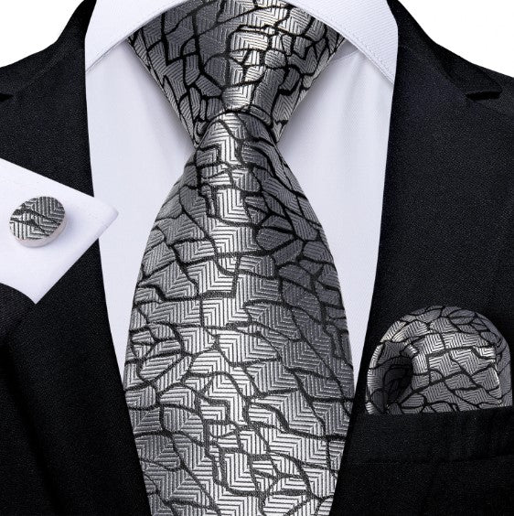 Crackle Silver Tie Set