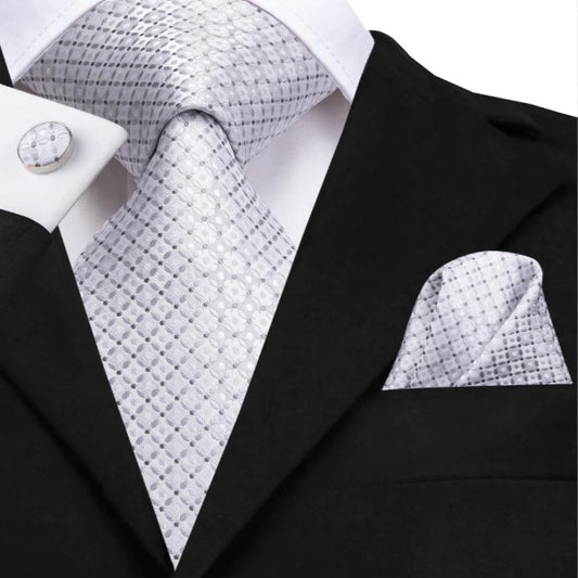 Beautiful White Diamonds Silk Tie Set