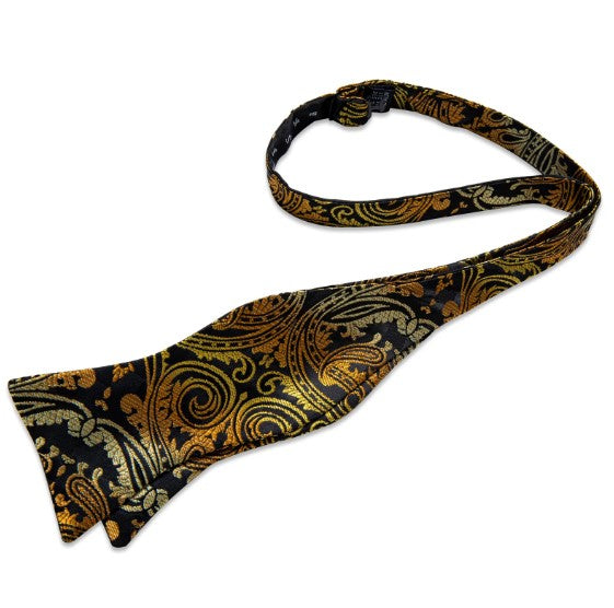 Gold Paisley Bow Tie Set in Black