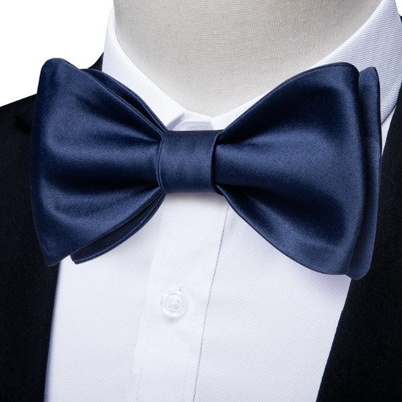 Navy Blue Silk Bow Tie Set