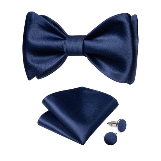 Navy Blue Silk Bow Tie Set