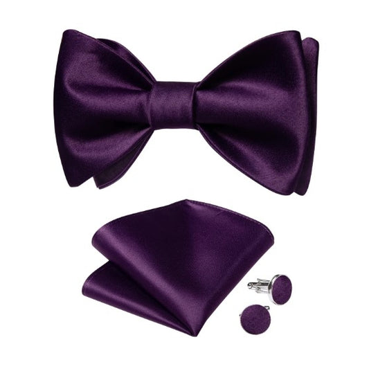 Purple Silk Bow Tie Set