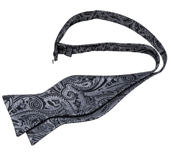 Silver Paisley Bow Tie Set in Black