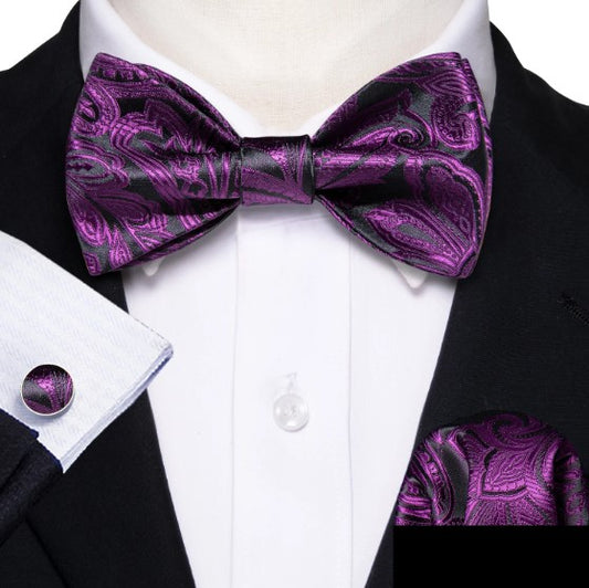 Purple Paisley Bow Tie Set