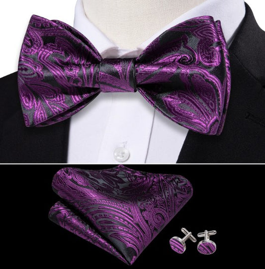 Purple Paisley Bow Tie Set