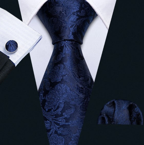Navy Blue Floral XL Tie Set