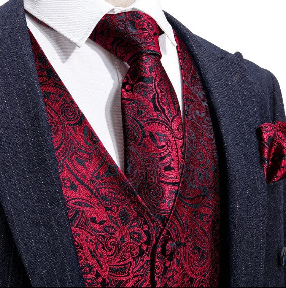 Burgundy Paisley Vest Set