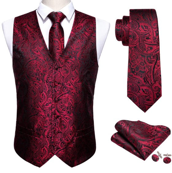 Burgundy Paisley Vest Set