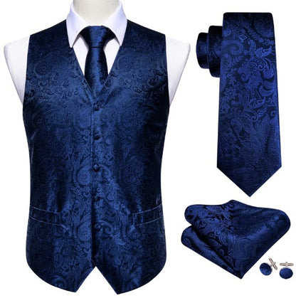 Navy Blue Paisley Vest Set