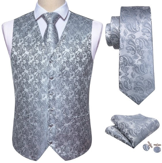 Silver Petals Paisley Vest Set