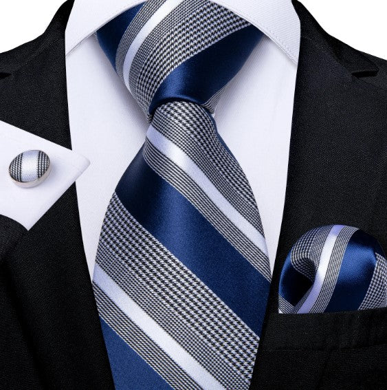 Navy Blue Stripes Tie Set