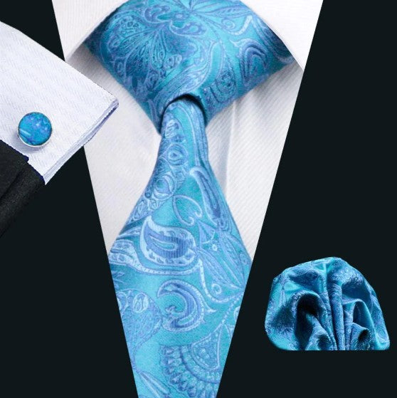 Arctic Paisley Tie Set in Silver