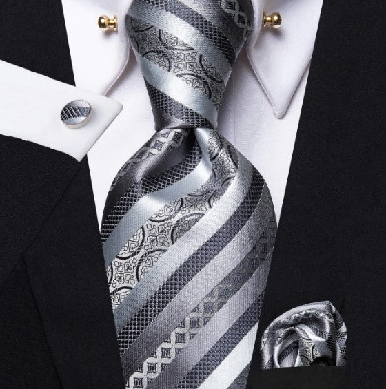 Chain Paisley Tie Set in Silver