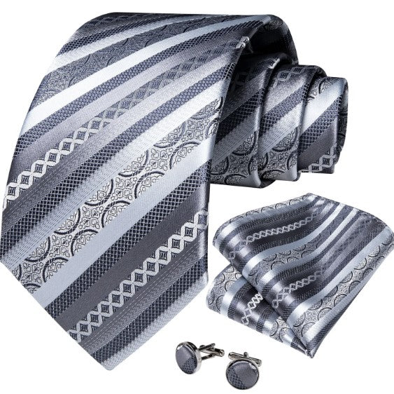 Chain Paisley Tie Set in Silver