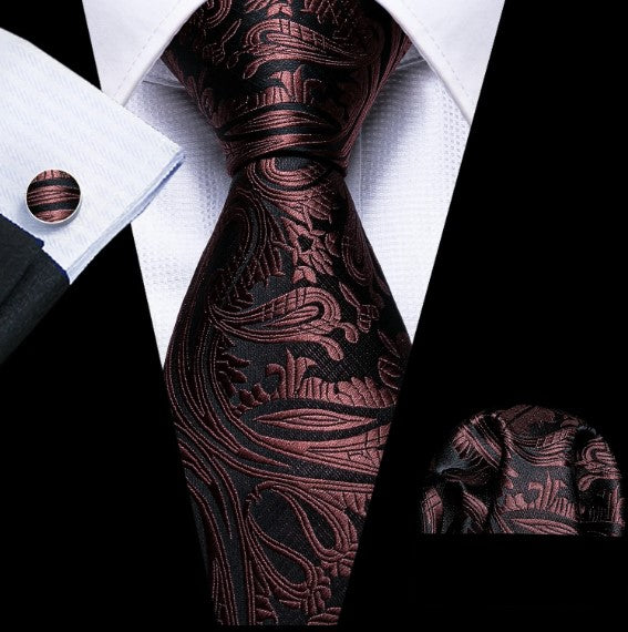 Dark Chocolate Paisley Tie Set