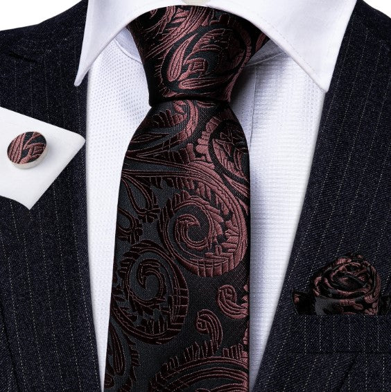 Dark Chocolate Paisley Tie Set