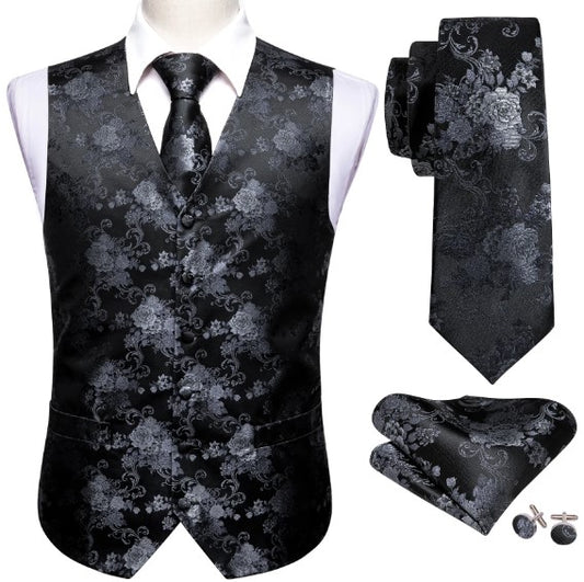 White Rose Vest Set in Black