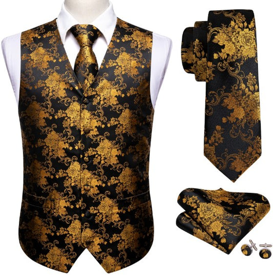 Gold Rose Vest Set in Black