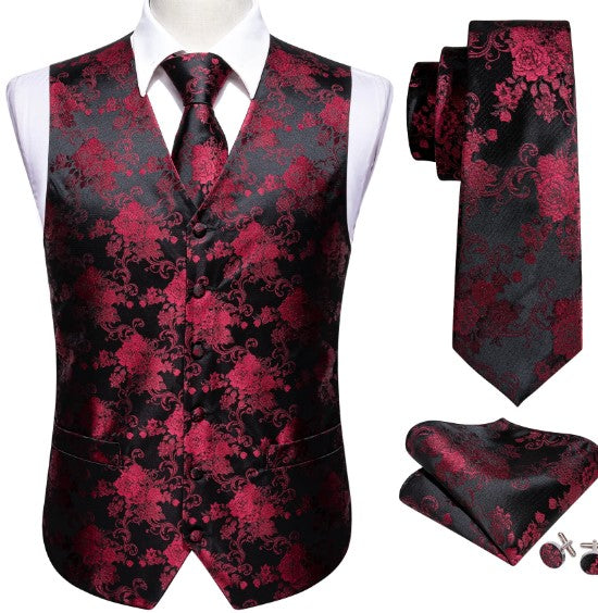 Red Rose Vest Set in Black