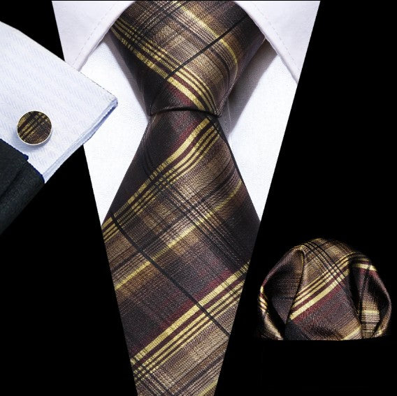 Yellow Lines Tie Set in Brown