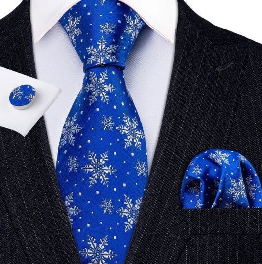 Snow Flakes Tie Set in Blue
