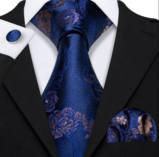 Rose Gold Paisley Tie Set in Blue