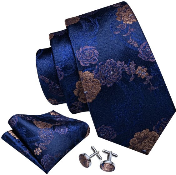 Rose Gold Paisley Tie Set in Blue