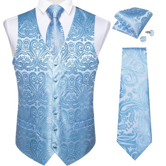 Sky Blue Paisley Vest Set