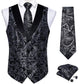 White Floral Paisley Vest Set in Black