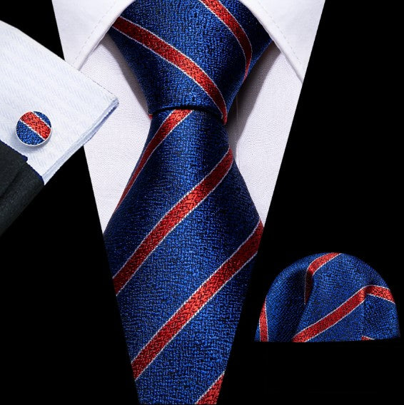 Red Stripes Tie Set in Royal Blue