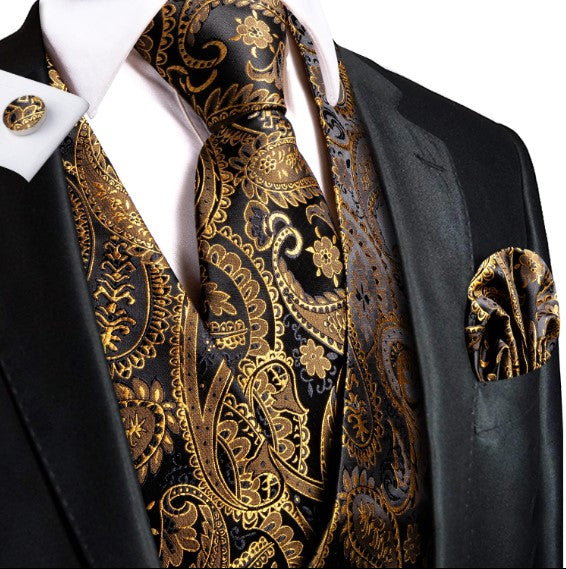 Gold Floral Paisley Vest Set